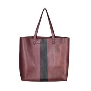 MADEWELL PAINT STRIPE TRANSPORT TOTE – BURGUNDY W/ BLACK STRIPE – 100% LEATHER
